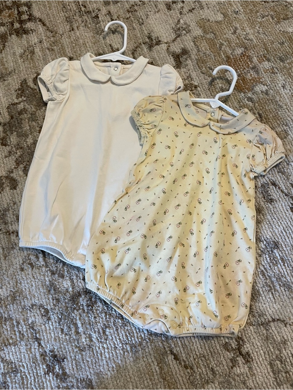 NWOT Amazon Essentials Cream and Pale Yellow Floral Baby Romper Set